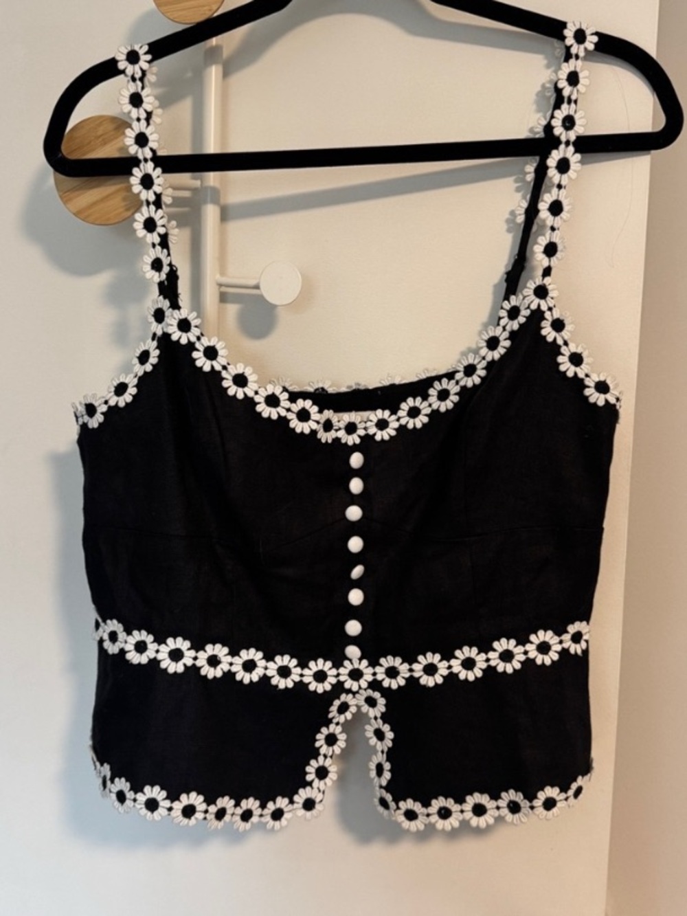 Reformation Black Crop Top with White Daisy Trim